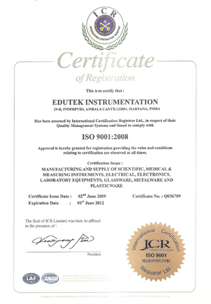 Edutek Instrumentaion ISO 9001:2008 Certified Company